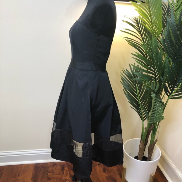 Express Strapless Black Cocktail Party A-line Mesh Hem Knee Length Dress 4 - Picture 4 of 9